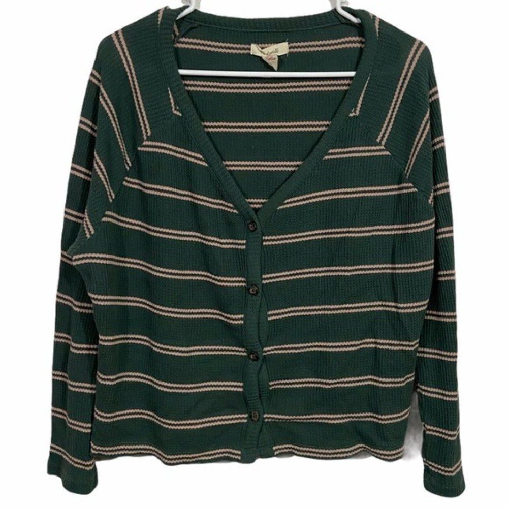 Madewell Striped Button Up V-Neck Sweater